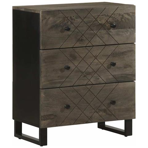 Credenze 3 Pz Nere 60x33x75 Cm In Legno Massello Di Mango - Foto 3