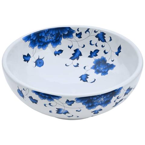 Lavabo Da Appoggio Bianco E Blu Rotondo F41x14 Cm Ceramica - Foto 3