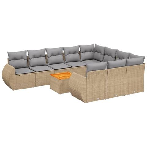 Set Divani Da Giardino 11 Pz Con Cuscini Beige In Polyrattan - Foto 2