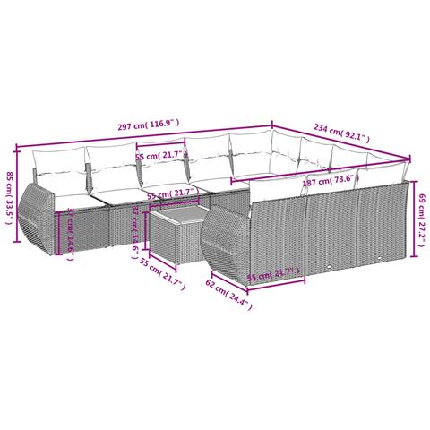 Set Divani Da Giardino 11 Pz Con Cuscini Beige In Polyrattan - Foto 3
