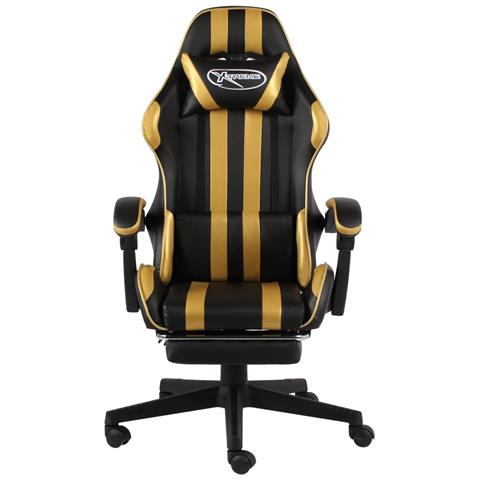 Lusso Casadino - Sedia Da Gaming Con Poggiapiedi Nero E Oro In Similpelle - Foto 2