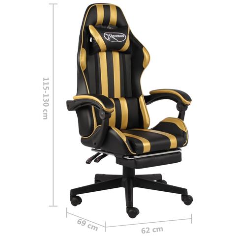 Lusso Casadino - Sedia Da Gaming Con Poggiapiedi Nero E Oro In Similpelle - Foto 6