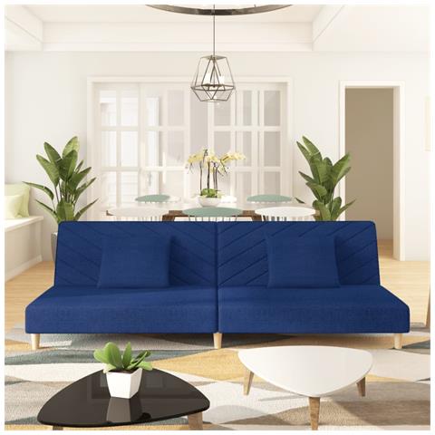 Divano Letto a 2 Posti con 2 Cuscini Blu in Tessuto - Foto 2