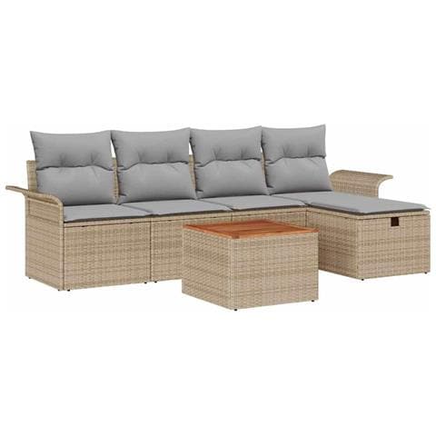 Set di Sofà da Giardino di 6 Pezzi con Cuscini Beige in Polyrattan,  Sofà da Giardino a 2 Posti con Ripostiglio & Cuscini Beige in Polyrattan - Foto 1