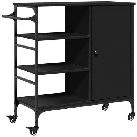 Carrello da Cucina Nero 87,5x38,5x84,5 cm in Legno Multistrato - Foto 1