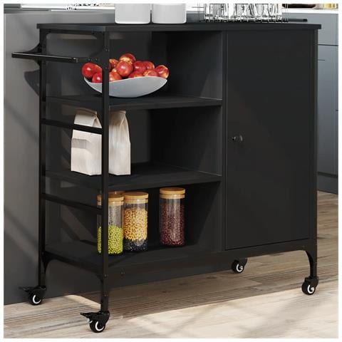 Carrello da Cucina Nero 87,5x38,5x84,5 cm in Legno Multistrato - Foto 2