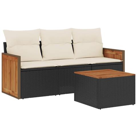 Set Divani da Giardino 4 pz con Cuscini Nero in Polyrattan - Foto 1