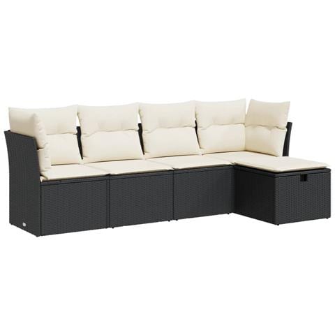 Set Divani da Giardino 5 pz con Cuscini in Polyrattan Nero - Foto 1