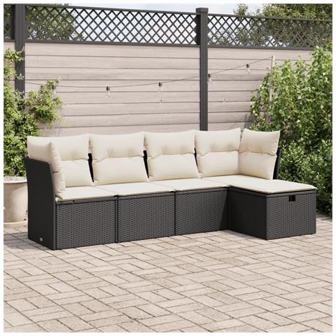 Set Divani da Giardino 5 pz con Cuscini in Polyrattan Nero - Foto 2