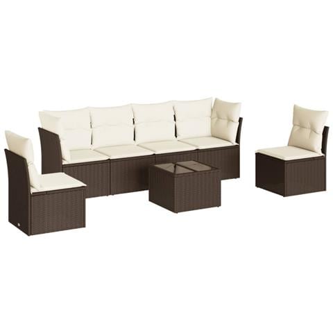 Set Divani da Giardino 7 pz con Cuscini Marrone in Polyrattan - Foto 1