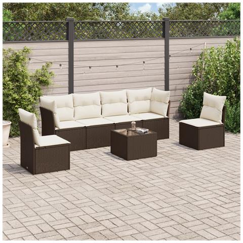 Set Divani da Giardino 7 pz con Cuscini Marrone in Polyrattan - Foto 2
