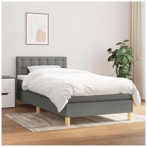 Giroletto a Molle con Materasso Grigio Scuro 100x200 cm Tessuto - Foto 2
