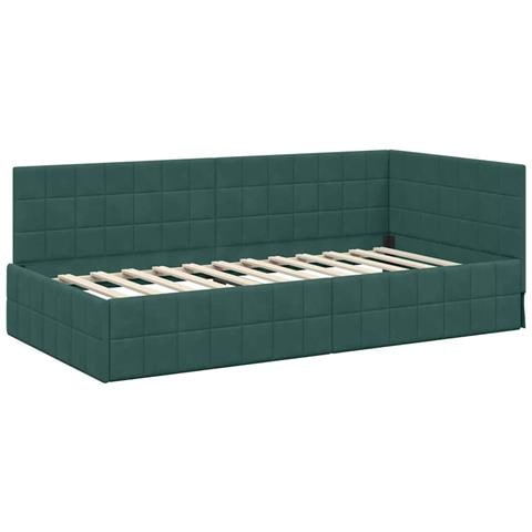 Cornice del letto ad angolo Verde Scuro 100 cm x 200 cm Velluto - Foto 1