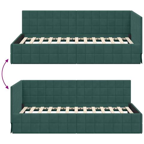 Cornice del letto ad angolo Verde Scuro 100 cm x 200 cm Velluto - Foto 9