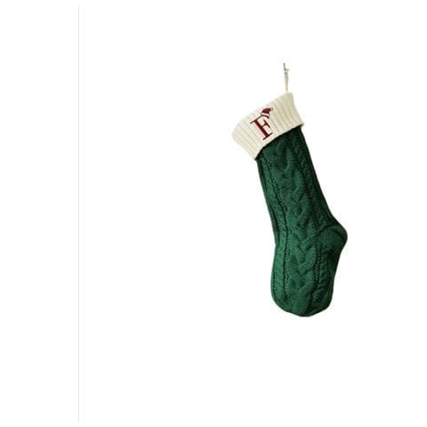 Calza Natalizia Lavorata A Maglia Ricamata Personalizzata Con Lettera F - Decorazione Festiva Verde - Foto 1