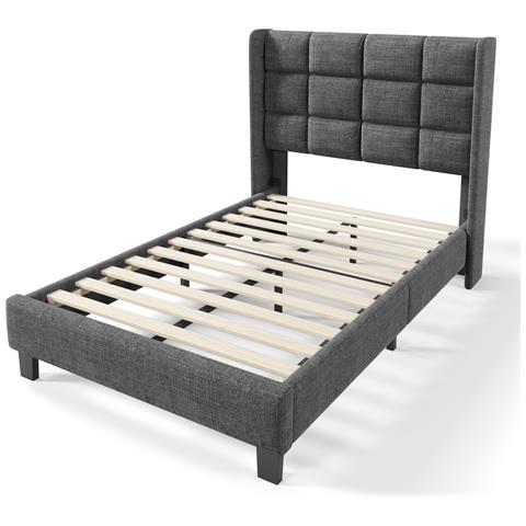 Letto Singolo Moderno Con Testiera Imbottita In Lino Grigio - Foto 2