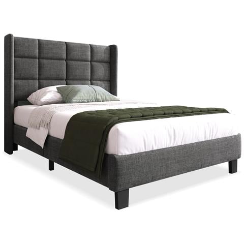 Letto Singolo Moderno Con Testiera Imbottita In Lino Grigio - Foto 1