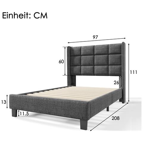 Letto Singolo Moderno Con Testiera Imbottita In Lino Grigio - Foto 3