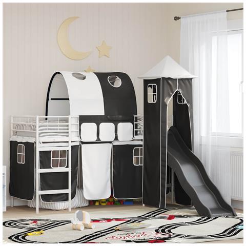 Struttura del letto loft per bambini Bianco e Nero Metallo - Foto 2
