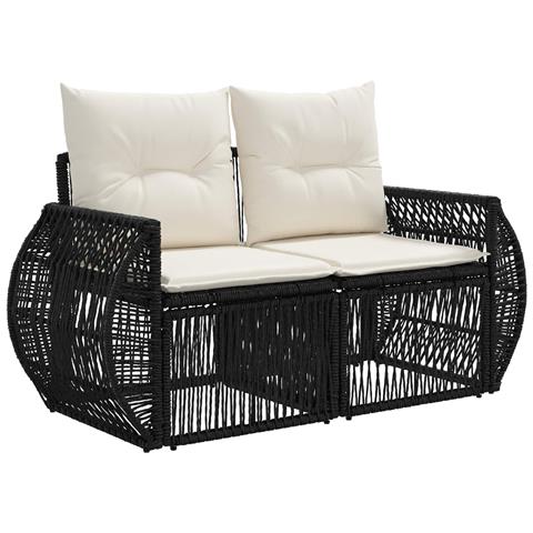 Divano da giardino 2-Numero di posti Nero polyrattan - Foto 1