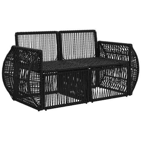 Divano da giardino 2-Numero di posti Nero polyrattan - Foto 2