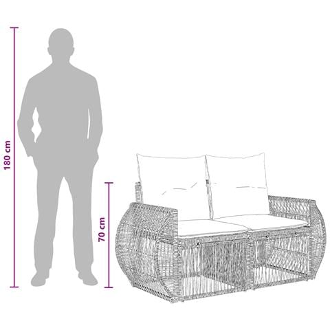 Divano da giardino 2-Numero di posti Nero polyrattan - Foto 9
