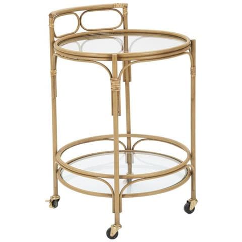 Carrello Bar Panama Rotondo In Ferro, Rattan E Vetro Ø 51x74 Cm - Foto 1