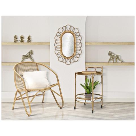 Carrello Bar Panama Rotondo In Ferro, Rattan E Vetro Ø 51x74 Cm - Foto 8