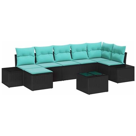 Set Divano da Giardino 7 pz Nero e Turchese polyrattan - Foto 1