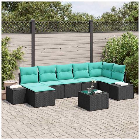 Set Divano da Giardino 7 pz Nero e Turchese polyrattan - Foto 10