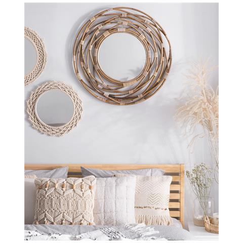 Specchio Da Muro In Rattan Color Beige Sabbia Ø 75 Cm Burgis - Foto 14