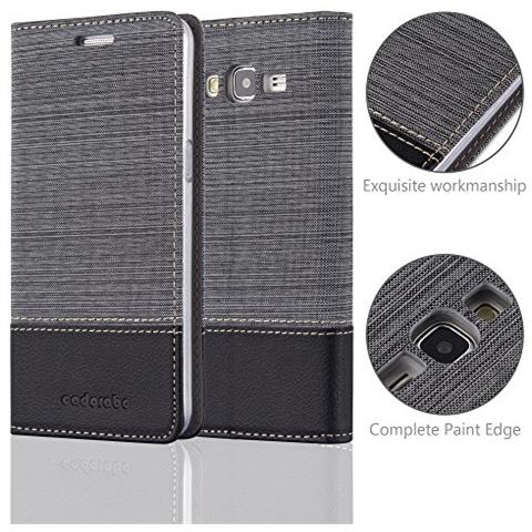 Custodia Compatibile Con Samsung Galaxy Grand Prime In Grigio Nero - Coperchio Protettiva Con Chiusura Magnetica, Funzione Stand E Tasca Per Le Carte - Foto 2