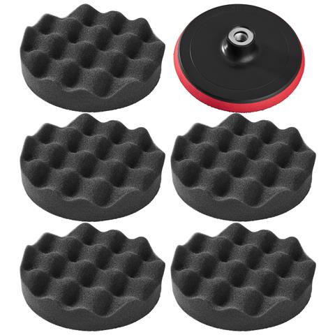 tectake 5 Spugne Per Lucidatura 150 Mm A Nido D’ape E Platorello Da 150 Mm - Nero
