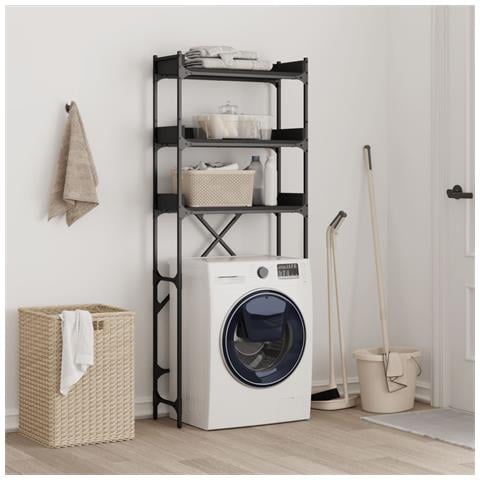 Scaffale Per Lavatrice Nero 67x25x163 Cm In Legno Multistrato - Foto 2