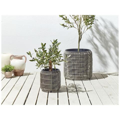 Set Di 2 Vasi Per Piante Brodiea Rattan Sintetico 26/45 Cm Marrone Chiaro - Foto 1