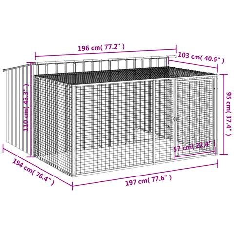 Casetta Cani Con Corsa Antracite 197x194x110 Cm Acciaio Zincato - Foto 8