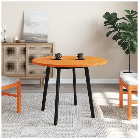 Piano Tavolo Rotondo Marrone Cera 90x2,5cm Legno Massello Pino - Foto 3