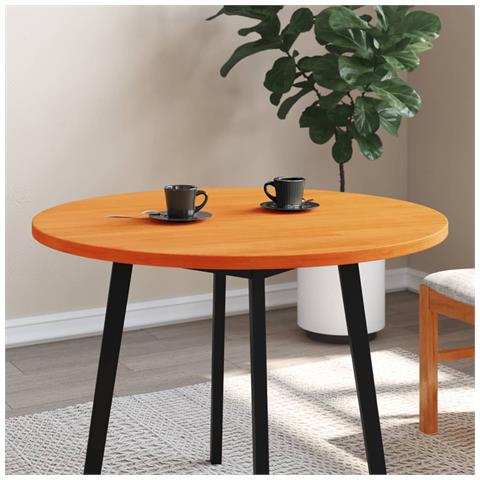 Piano Tavolo Rotondo Marrone Cera 90x2,5cm Legno Massello Pino - Foto 1