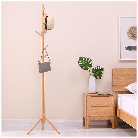 Attaccapanni Appendiabiti A Piantana In Legno Di Betulla 8 Ganci Naturale 41x176 - Foto 2