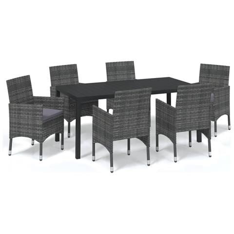 Set da Pranzo per Giardino 7 pz con Cuscini Polyrattan Grigio - Foto 1