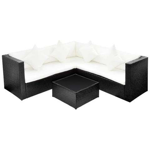 Set Divani Da Giardino 4 Pz Con Cuscini In Polyrattan Nero - Foto 1