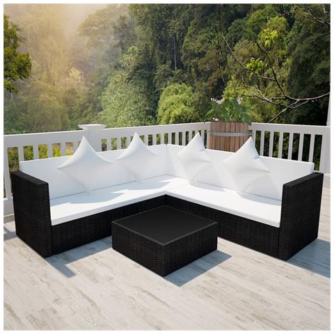 Set Divani Da Giardino 4 Pz Con Cuscini In Polyrattan Nero - Foto 4