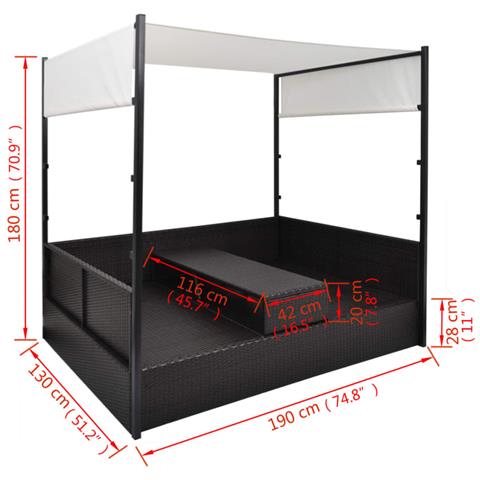 Lettino Da Giardino Con Tetto Nero 190x130 Cm In Polyrattan - Foto 7