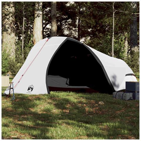 Tenda Campeggio a Cupola 4 Persone Bianca Tessuto Impermeabile - Foto 1