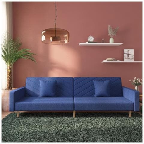 Divano Letto a 2 Posti con 2 Cuscini Blu in Tessuto - Foto 2