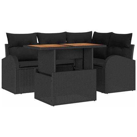 Set da Pranzo da Giardino 5 Pezzi con Cuscini Neri Polyrattan - Foto 1