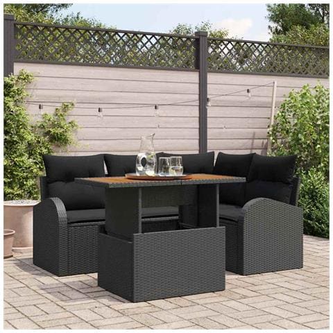Set da Pranzo da Giardino 5 Pezzi con Cuscini Neri Polyrattan - Foto 2