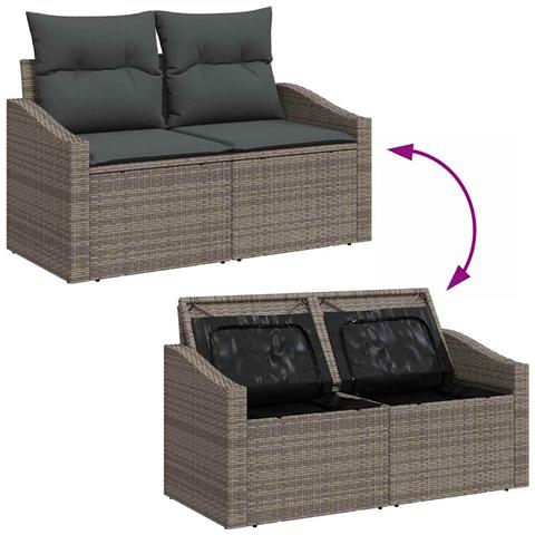 Set Divano da Giardino a 7 Pezzi con Cuscini Grigio Polyrattan - Foto 9