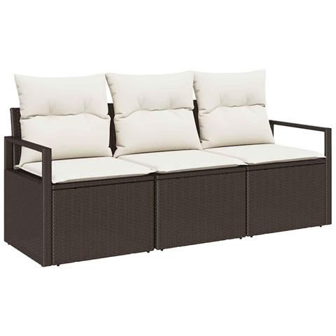 Set Divano Giardino  a 3 pezzi con Cuscini Marrone Rattan Finto, Divano Giardino  a 2 posti con Cuscini Marrone Rattan Finto - Foto 1