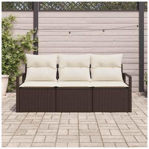 Set Divano Giardino  a 3 pezzi con Cuscini Marrone Rattan Finto, Divano Giardino  a 2 posti con Cuscini Marrone Rattan Finto - Foto 2